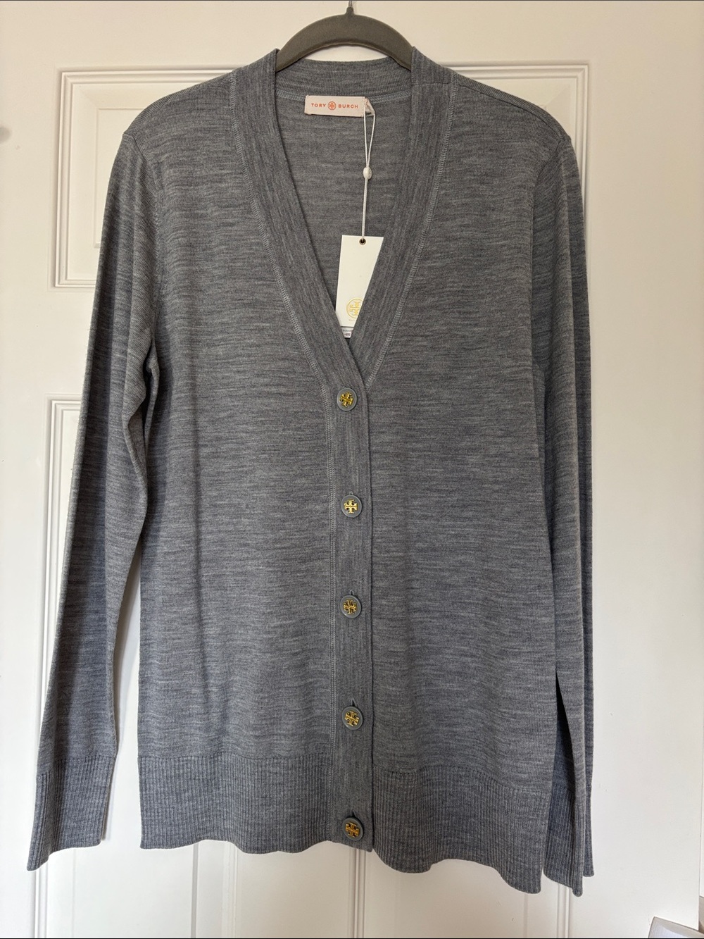 Tory Burch Women’s Gray V-Neck Button Cardigan Sweater